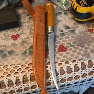 Finish Fillet Knife Hand Tooled Leather Case Perfect Shape Knife 11" Blade 6